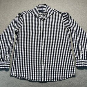 Tommy Hilfiger Men’s Blue Checkered Button-Up Shirt Medium Cotton Long Sleeve